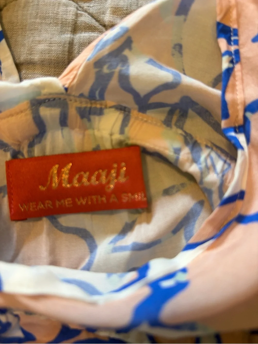 Maaji Floral Spaghetti Strap Summer Dress - Peach & Blue size medium